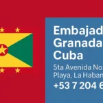 Embajada de Granada en Cuba con bandera de Granada, dirección en 5ta Avenida No. 2006, Playa, La Habana y teléfono de contacto.
